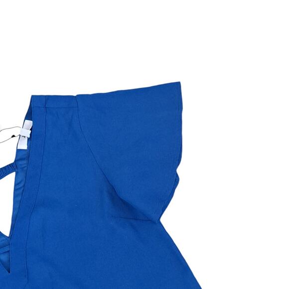 NWT Jack BB Dakota Rayon Crepe Deep V Short Sleeve Blue Shift Dress Size Large - Picture 3 of 7